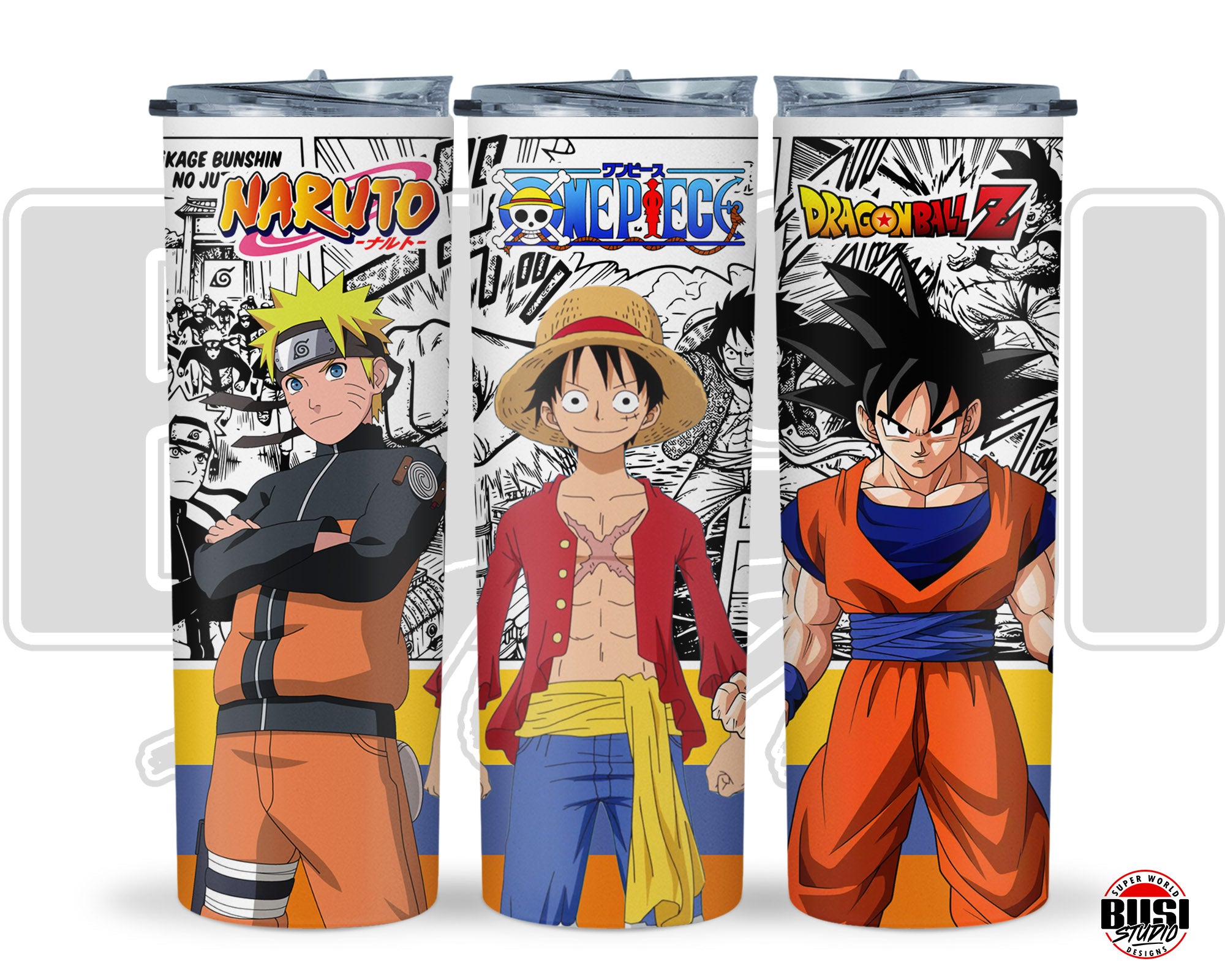 Vaso Tumbler Térmico 15oz y 20oz | Colección Anime (Naruto x Luffy x Goku)