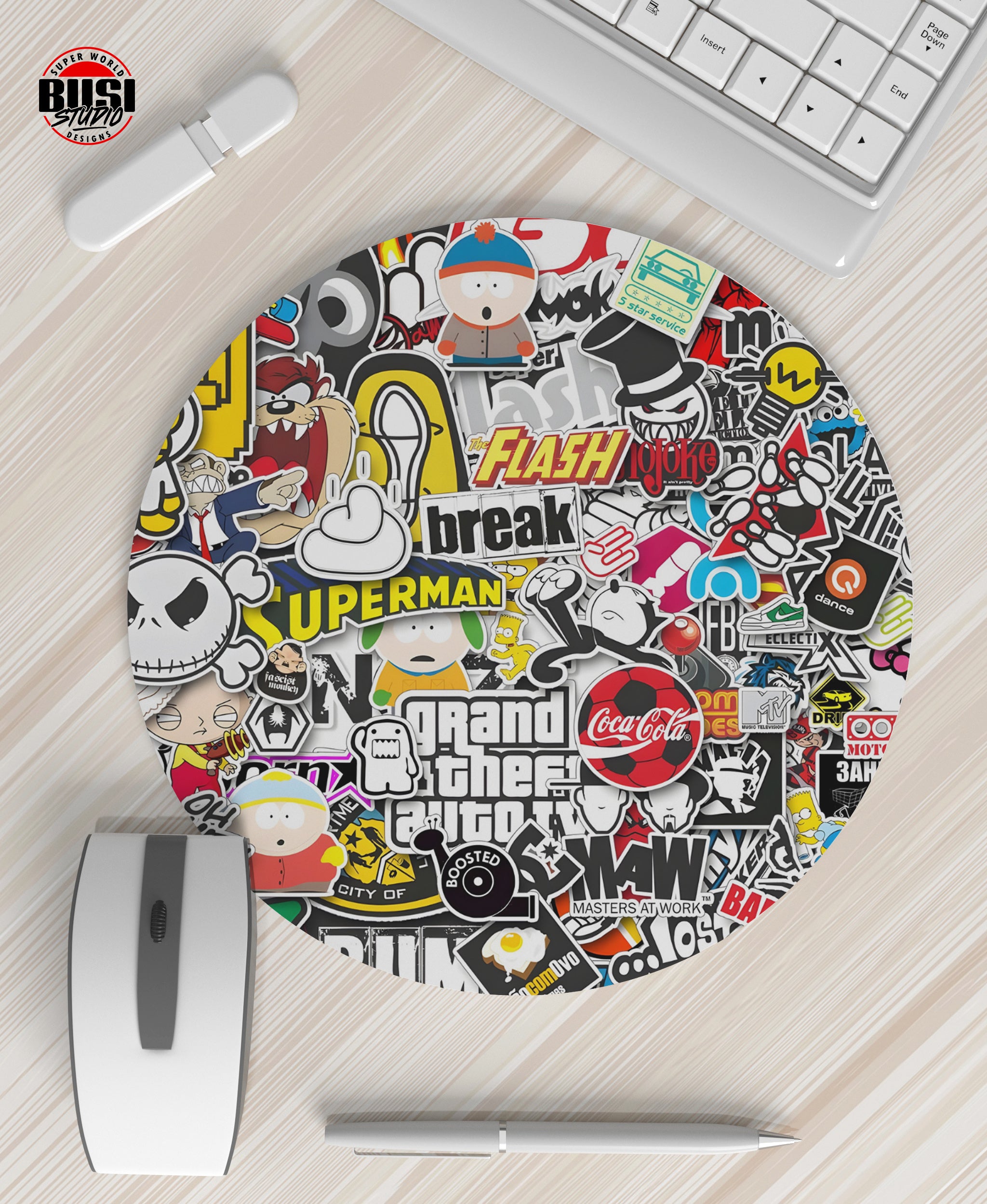 Mouse Pad Redondo | Collage Cartoons