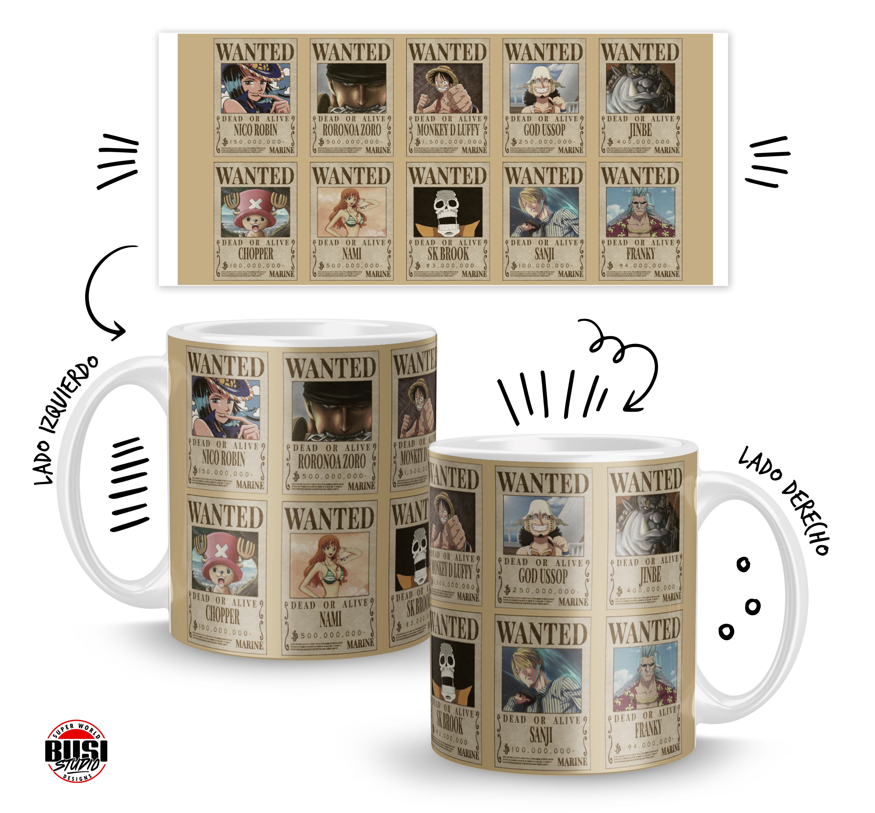 Taza de 11oz | Anime Colección Piratas (Wanted)